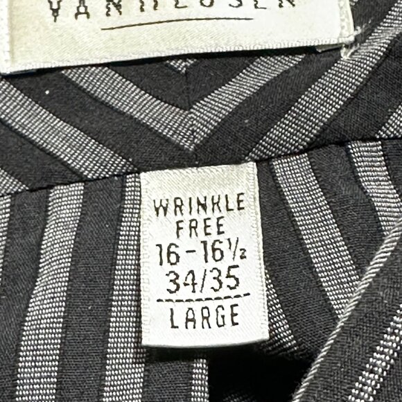 Van Heusen Mens Black & Gray Pinstripe Broadcloth Button-Up Shirt L Academia - Picture 6 of 13